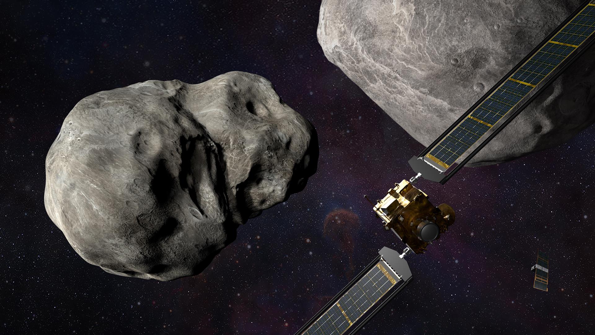 Ilustración de la nave espacial de prueba de redirección de doble asteroide DART de la NASA. (Foto Prensa Libre: EFE/EPA/NASA/JOHNS HOPKINS APL/STEVE GRIBBEN)