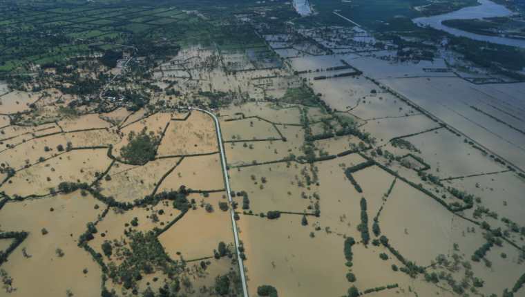 Extensas áreas de cultivo de Izabal permanecen bajo el agua que llevó el ciclón tropical julia. (Foto Prensa Libre: M. J. Bonilla)