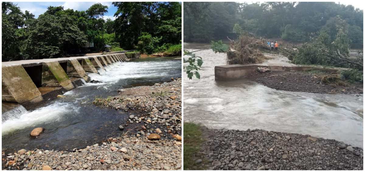 IMÁGENES: Vea el antes y después del río Seco, cuya crecida causó daños en el puente de la aldea Belén, Suchitepéquez