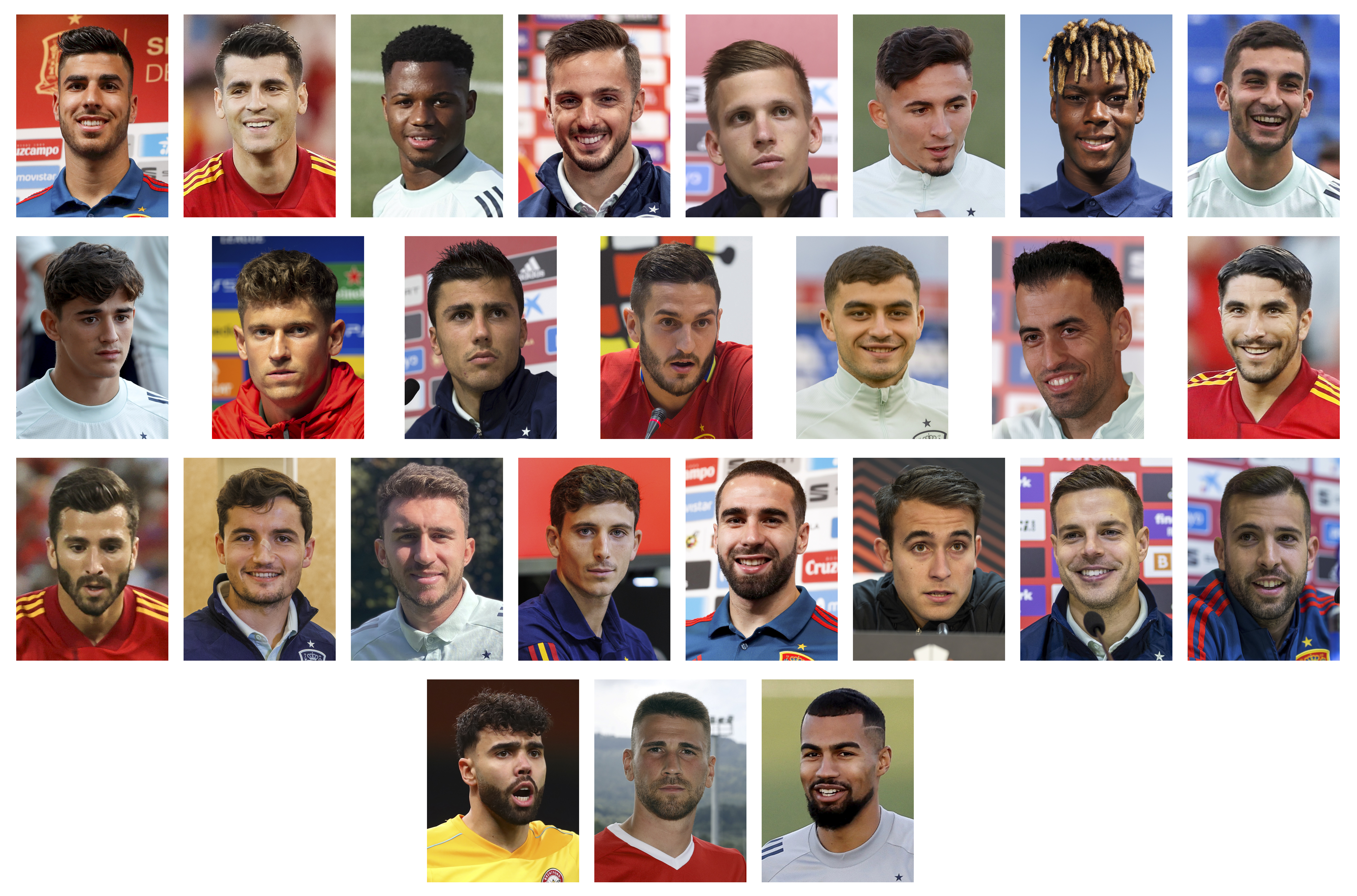 Combo con la lista de convocados por el seleccionador de fútbol español, Luis Enrique Martínez, para el Mundial de Qatar 2022. Foto Prensa Libre (EFE)
