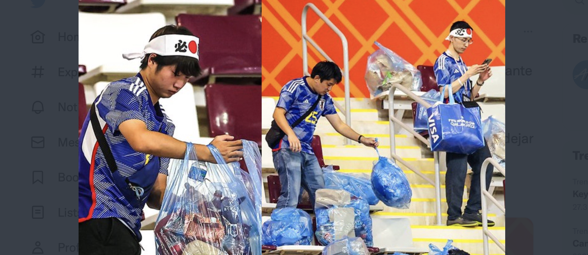 Japoneses demuestran su cultura de disciplina y limpieza en el Mundial Qatar 2022. (Foto Prensa Libre:  @AtaqueFutbolero/Twitter)