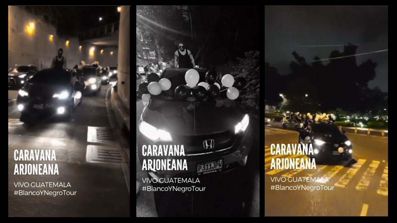 La llamada "Caravana Arjoneana" tomó las calles de la capital un día antes de los dos conciertos que dará Arjona por la Gira Blanco y Negro. (Foto Prensa Libre: Twitter @vivoguatemala)