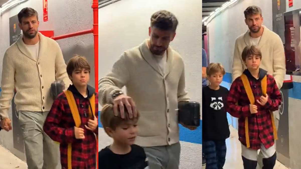 VIDEO | Piqué llegó junto a sus hijos a su último partido en el Camp Nou (y así luce la camisola conmemorativa de su despedida)