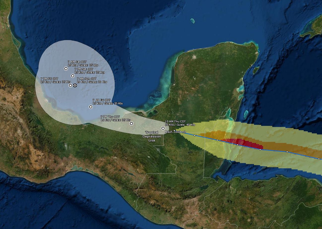 Lisa se degradó a depresión tropical en su trayectoria por México. (Foto Prensa Libre: NOAA)