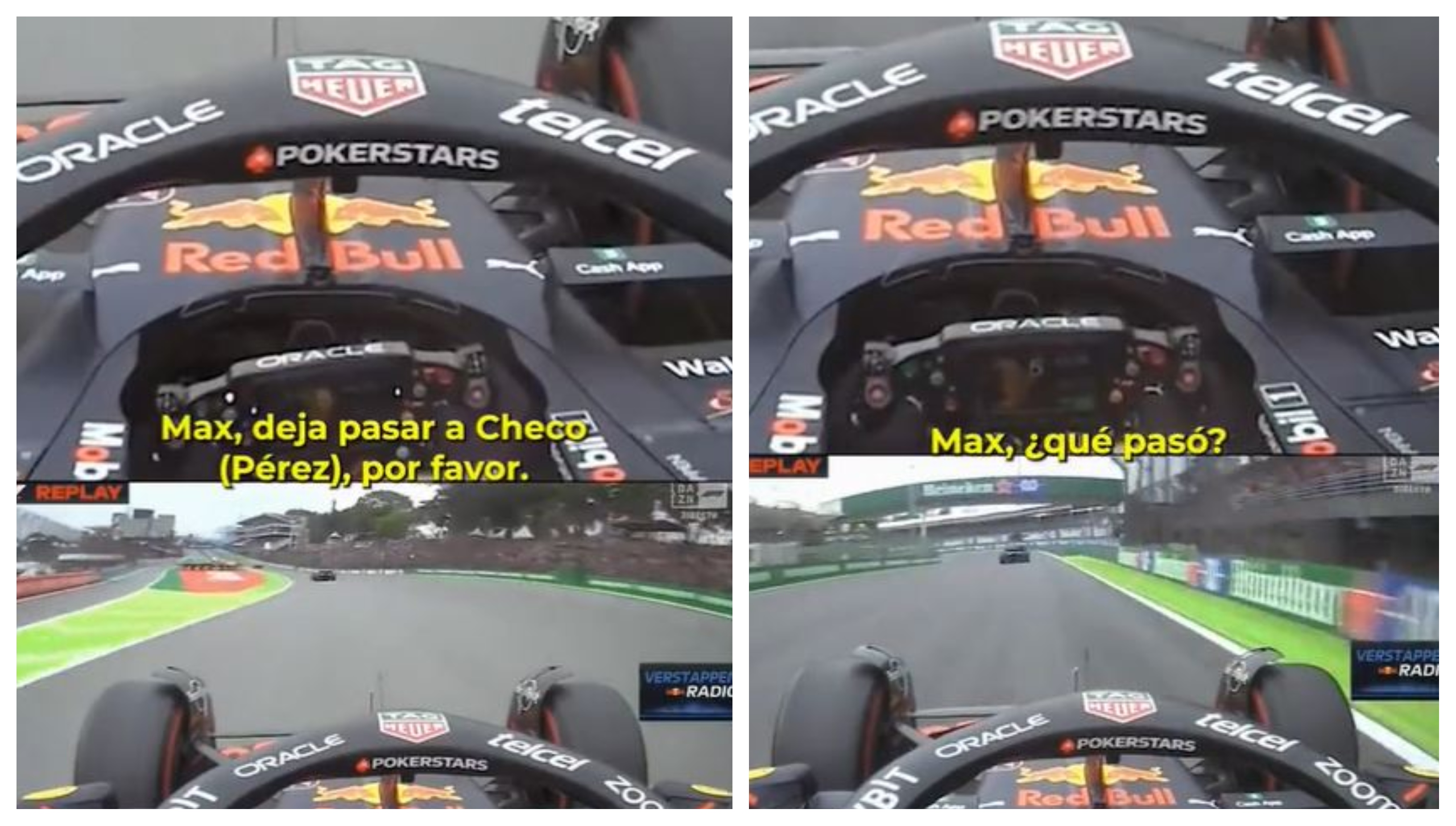 Momento en el que Verstappen se niega a ayudar a Pérez. (Foto Prensa Libre: Captura video)