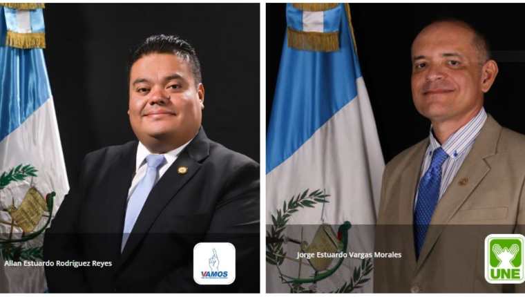 Los diputados Allan Estuardo Rodríguez Reyes (Vamos) y Jorge Estuardo Vargas Morales (UNE) fueron sancionados por la Oficina de Control de Activos Extranjeros del Departamento del Tesoro de EE. UU. (Foto Prensa Libre: Congreso de la República)