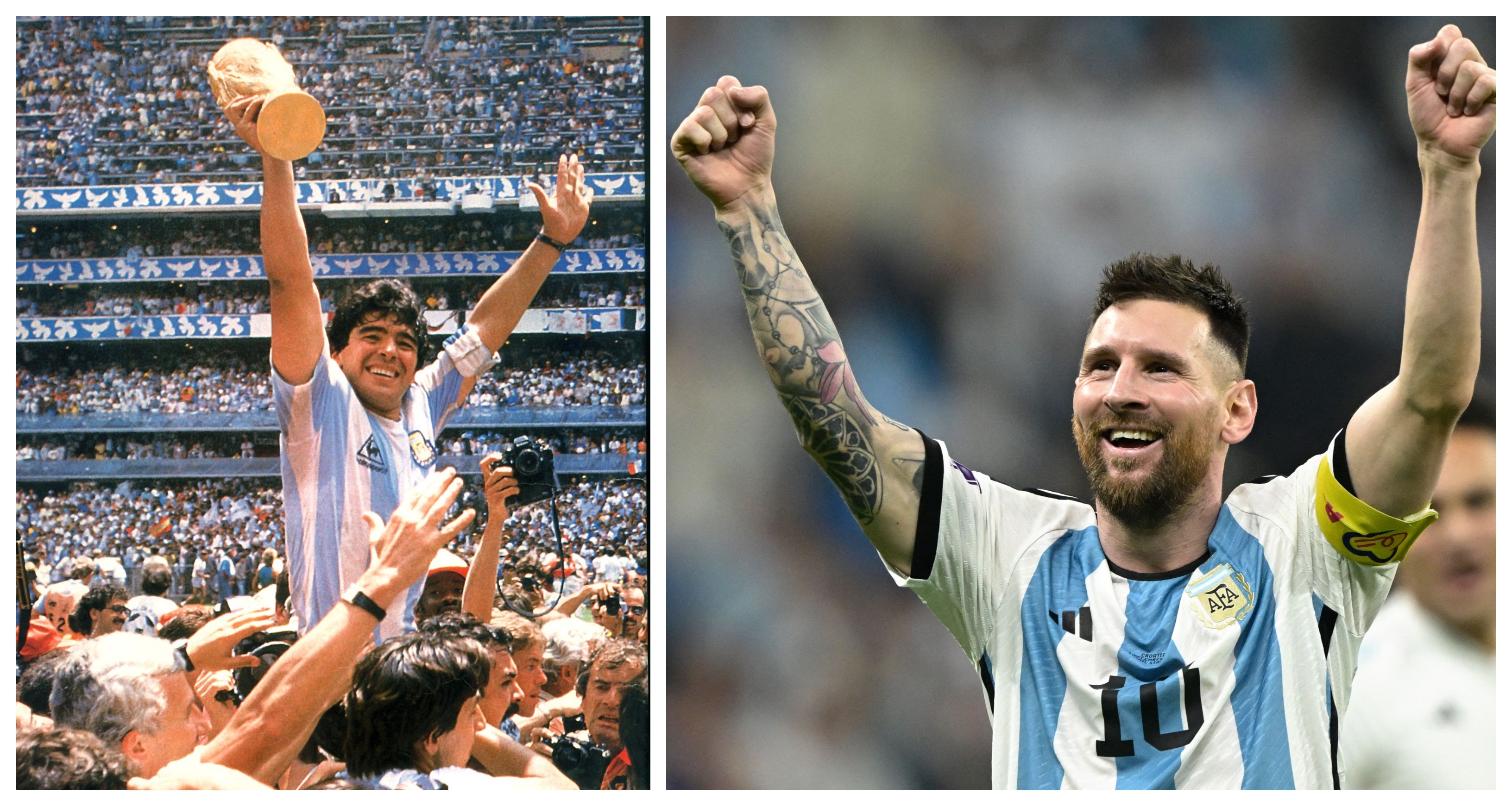 Diego Maradona y Leo Messi, los dos grandes ídolos de Argentina. (Foto Prensa Libre: Hemeroteca PL y AFP)