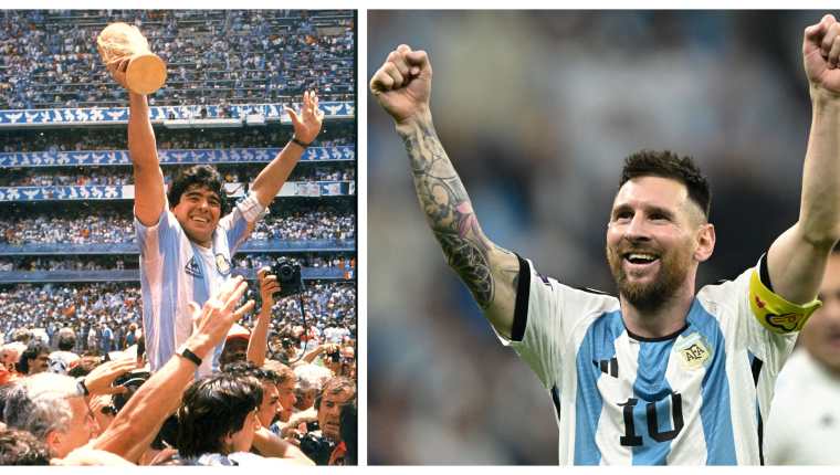 Diego Maradona y Leo Messi, los dos grandes ídolos de Argentina. (Foto Prensa Libre: Hemeroteca PL y AFP)