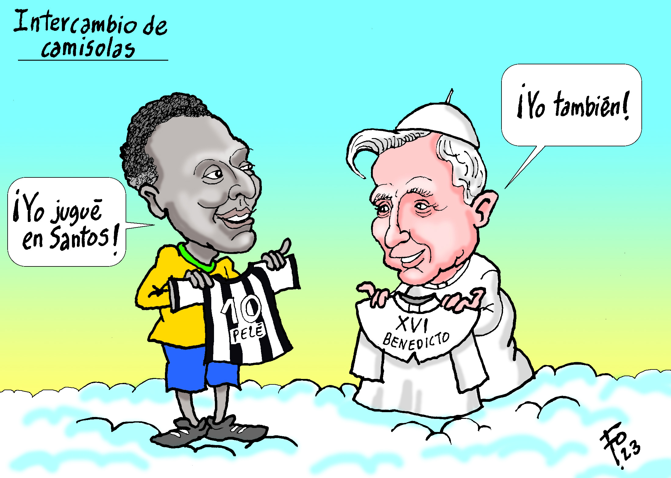 Personajes: Edson Arantes do Nascimento y Benedicto XVI.