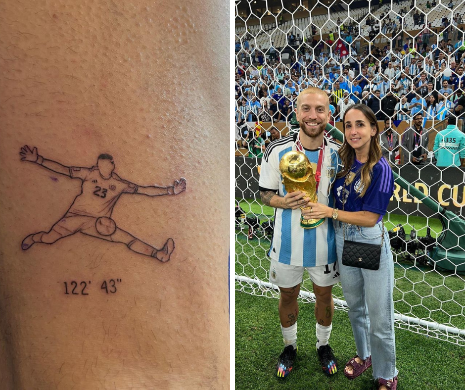 Los nuevos tatuajes del Papu Gómez campeón del mundo: Su camiseta, la Copa y la atajada del Dibu Martínez