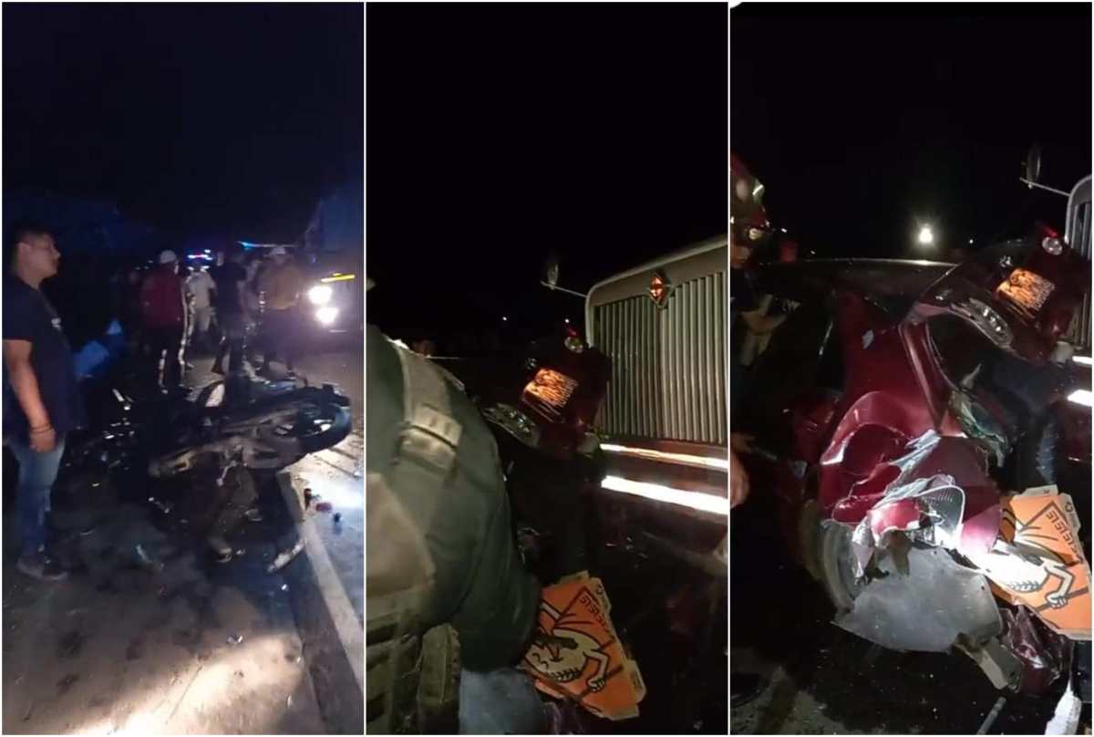 Dos personas murieron esta noche en un accidente vial que ocurrió en la ruta CA-2 Occidente, en jurisdicción de Coatepeque, Quetzaltenango. (Foto Prensa Libre: Bomberos Municipales)