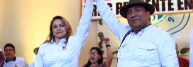 Mónica Enríquez y Amílcar Pop fueron proclamados en una asamblea donde también confirmaron que URNG y Winaq irán en coalición a las Elecciones Generales 2023. (Foto Prensa Libre: Carlos Hernández Ovalle)