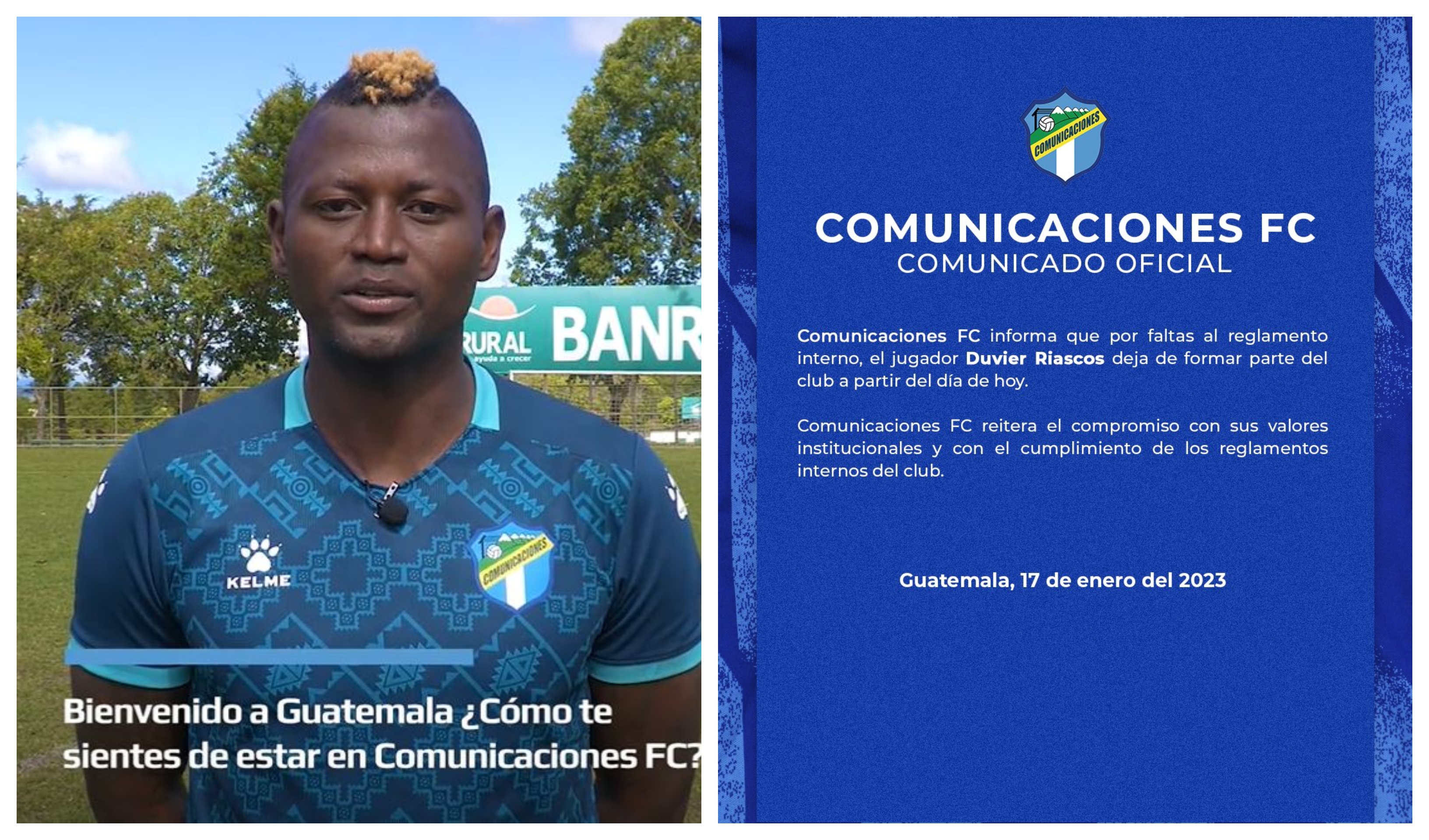 Duvier Riascos se despide de Comunicaciones sin haber debutado en la Liga Nacional. (Foto Prensa Libre: Comunicaciones FC)