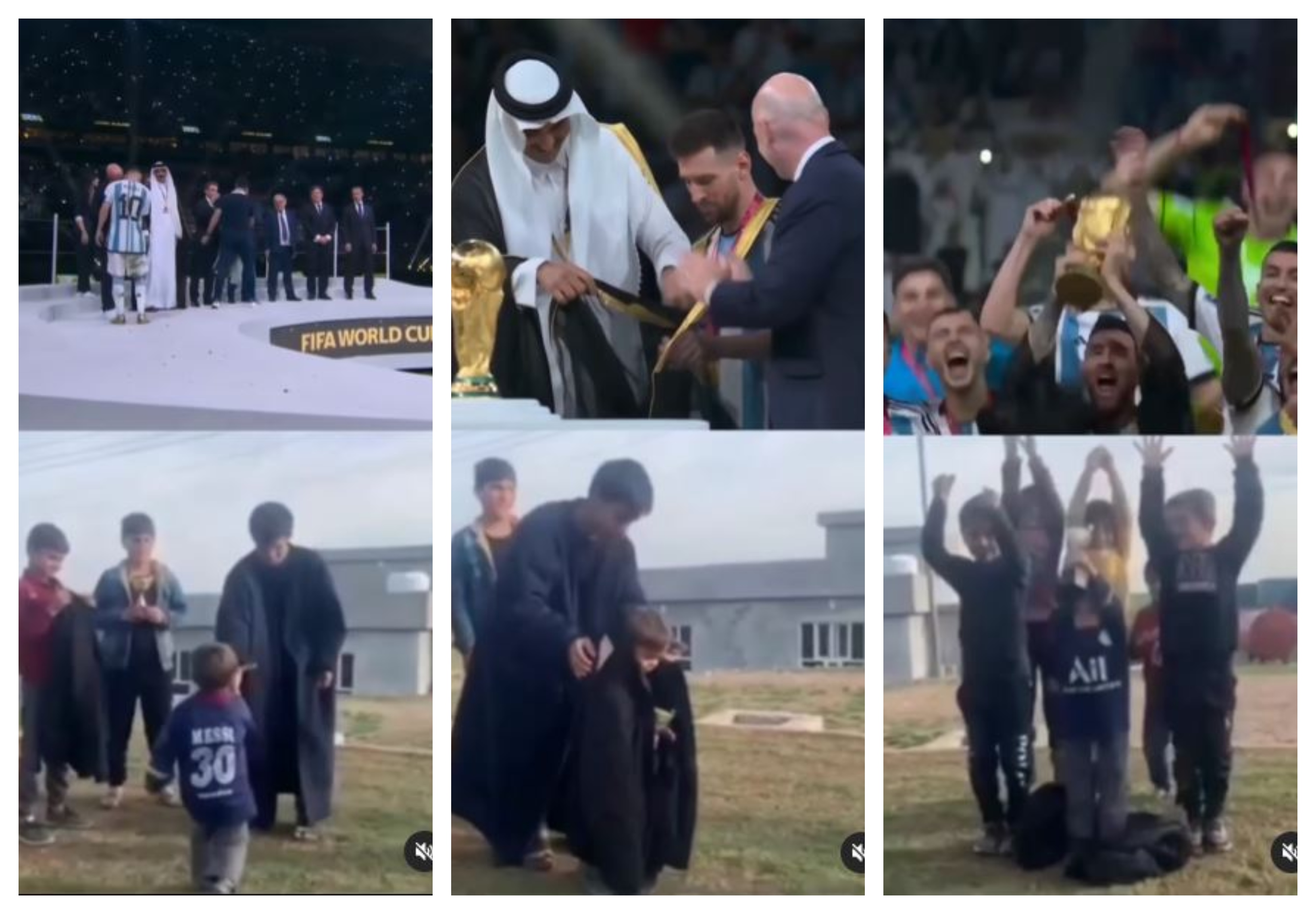 Niños reviven la ceremonia de premiación de Argentina en el Mundial de Qatar 2022. (Foto redes).