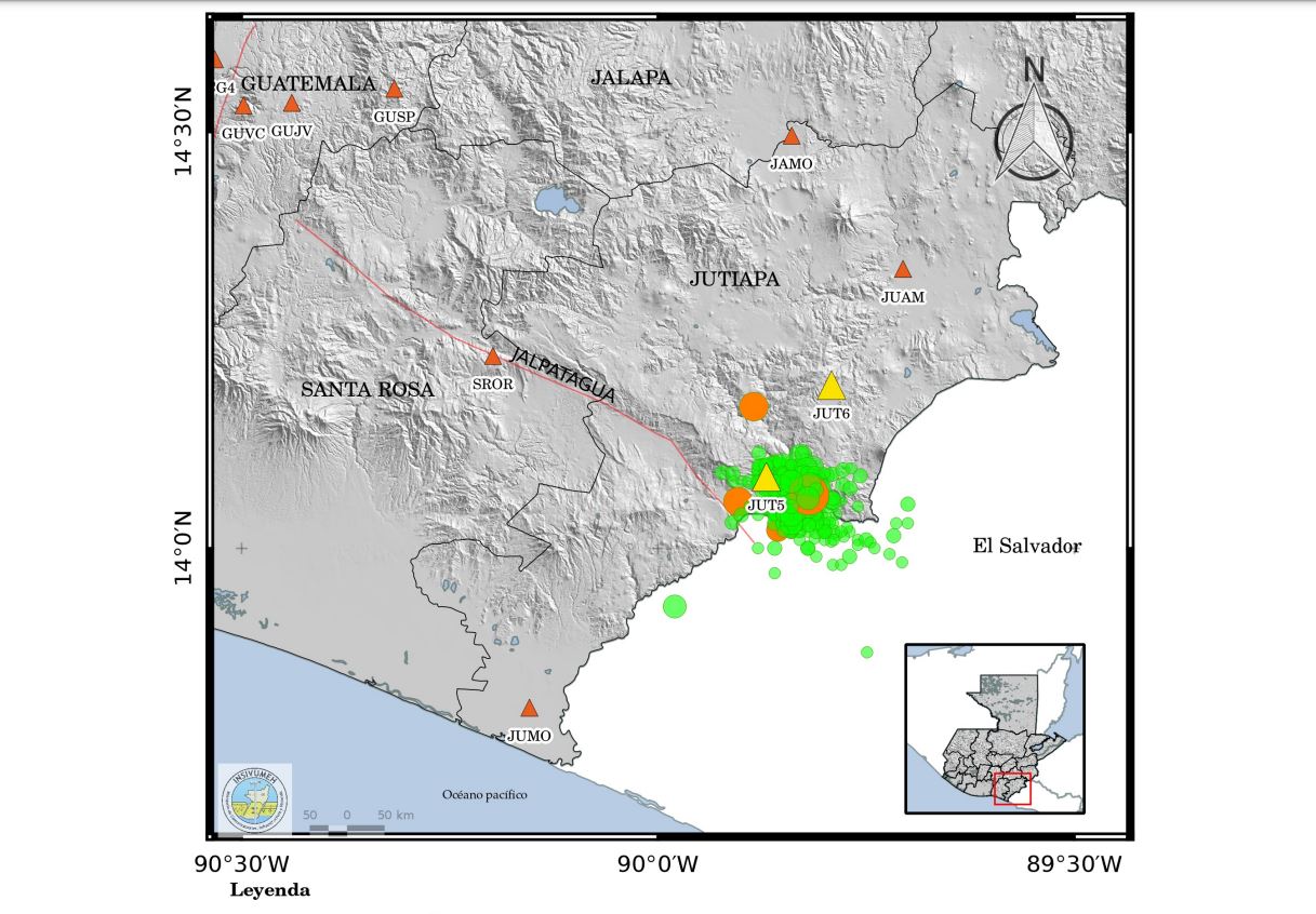 Van 384 sismos registrados entre el 15 de enero y el 19 de enero de 2023 en Jutiapa. (Foto Prensa Libre: Insivumeh)