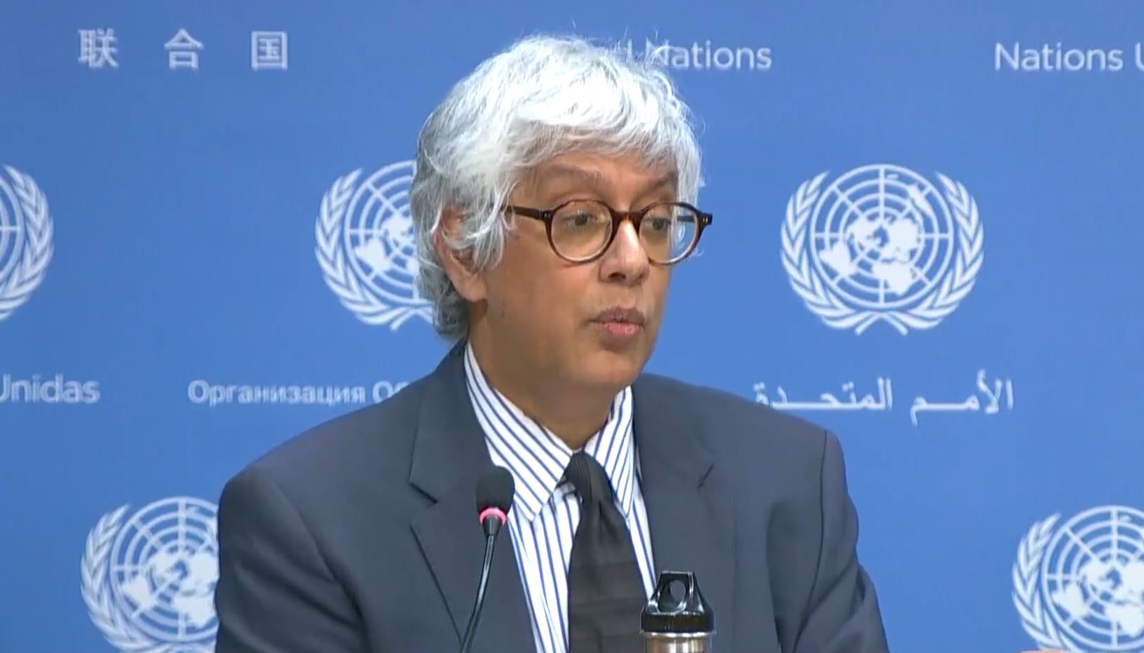 Farhan Haq, portavoz adjunto del secretario general de la ONU. (Foto Prensa Libre: captura de pantalla ONU TV)