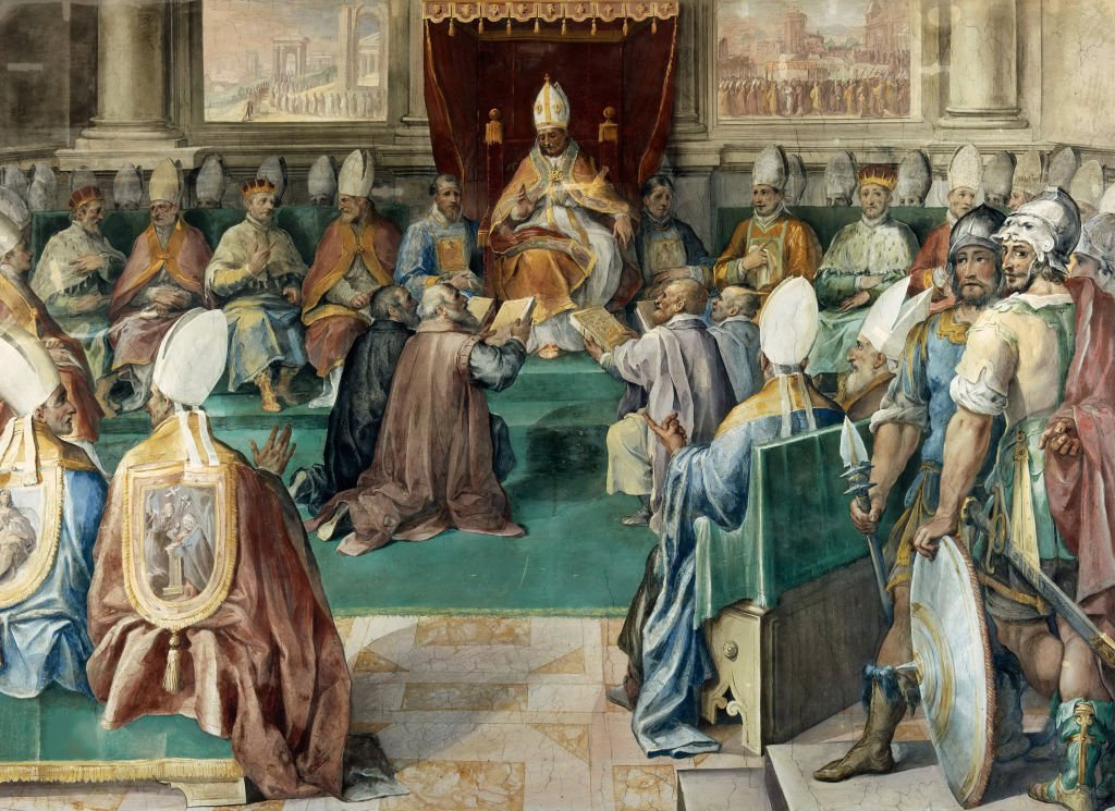 Su caso fue discutido en el Concilio de Vienne, que condenó a las beguinas como herejes. (Concilio de Vienne, obra de Cesare Nebbia).

RIJKSMUSEUM
