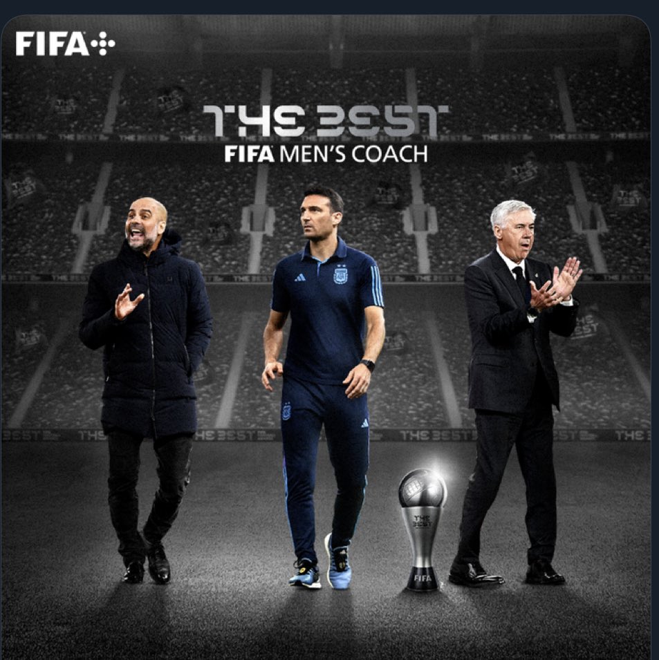 Guardiola, Scaloni y Ancelotti por la disputa al mejor técnico del 2022. (Foto Prensa Libre: FIFA)