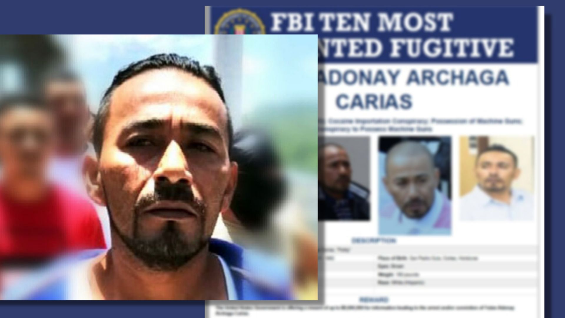 El Departamento de Justicia de los Estados Unidos tiene al narcotraficante y líder de la Mara Salvatrucha, alias "Porky", en la lista de los más buscados. (Foto Prensa Libre: EFE/FBI) 