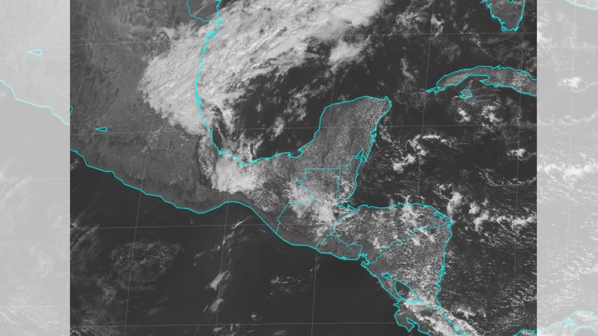 Imagen satelital muestra la trayectoria del frente frío en el Golfo de México. (Prensa Libre: Insivumeh)
