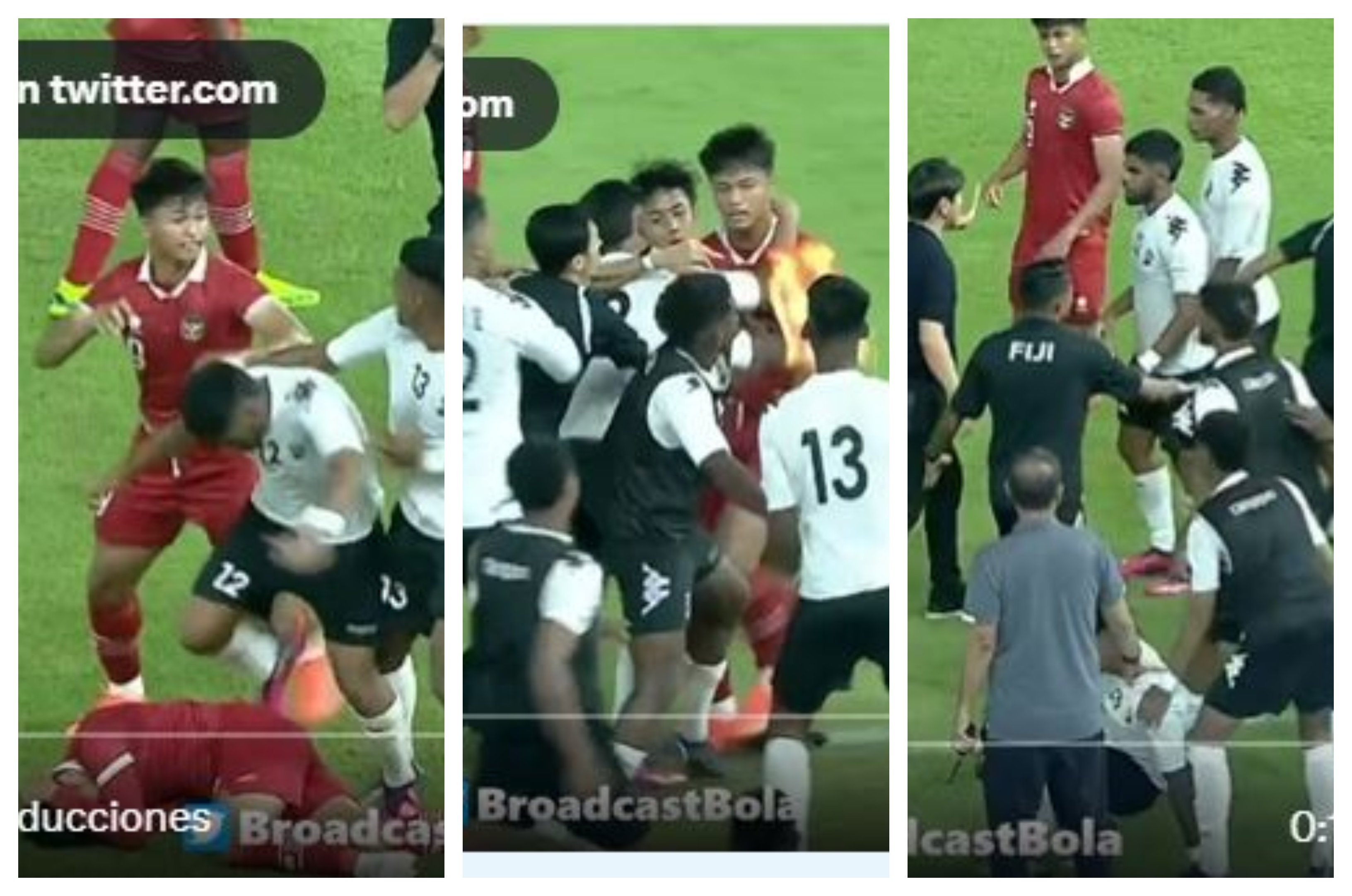Brutal pelea entre jugadores de Indonesia y Fiji en el amistoso Sub 20 disputado en Yakarta. (Foto redes).