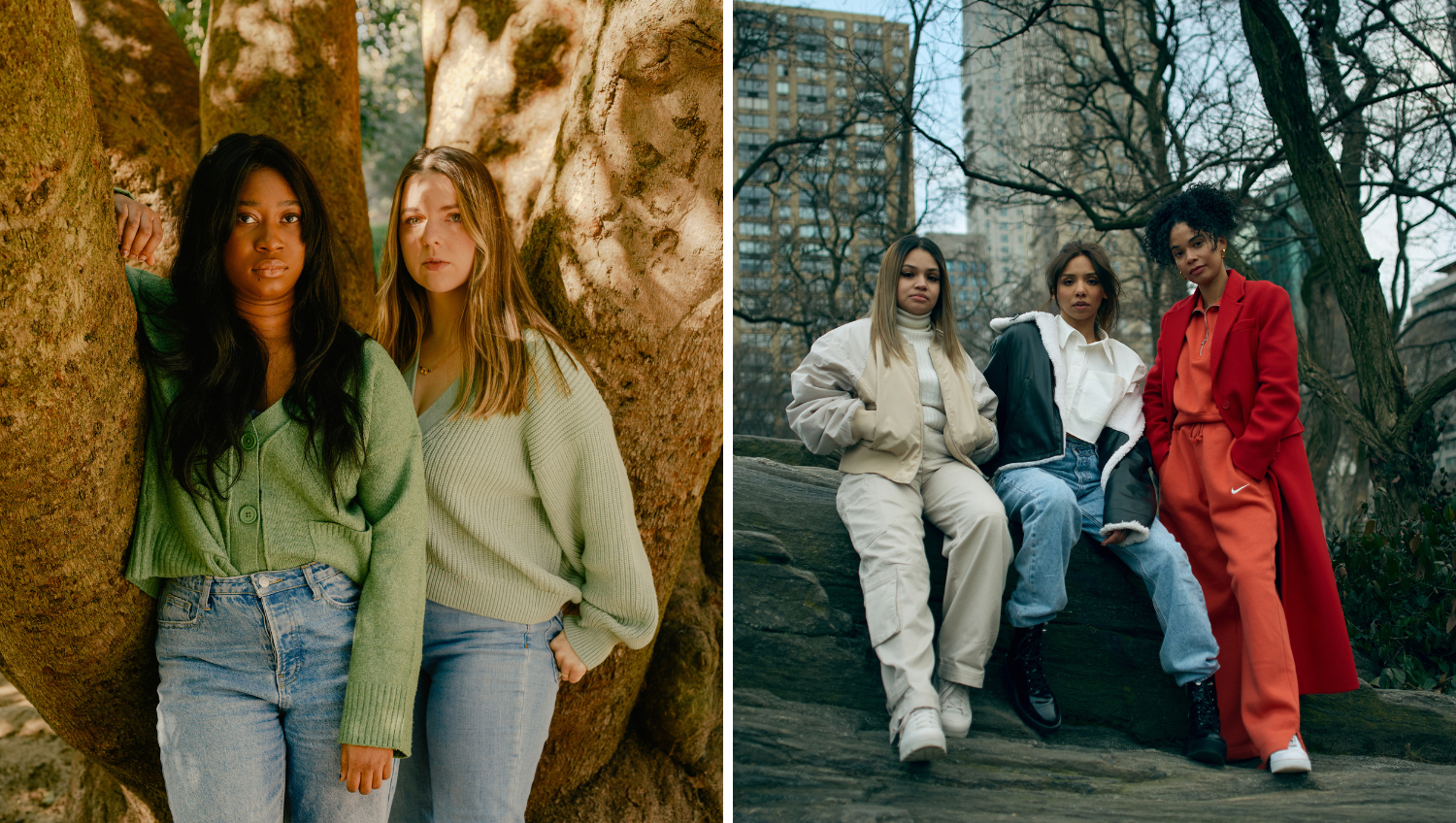 Las creadoras de contenidos Kaity Dennis, Riri Bichri y Celeste Polanco en Central Park en Nueva York, el 21 de enero de 2023.