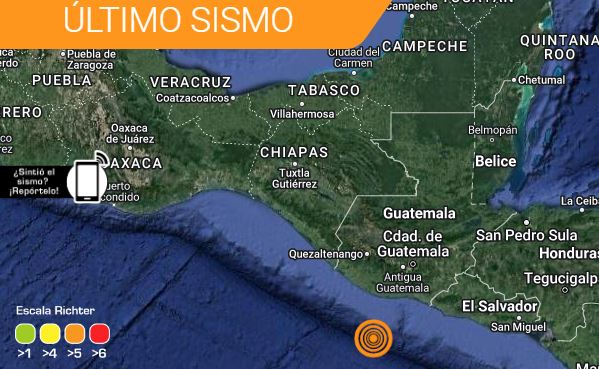 Temblor de 5 grados reportado este 16 de febrero de 2023 frente a las costas de Escuintla. (Foto Prensa Libre: SSG)