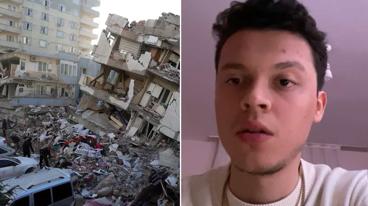 El guatemalteco Jorge Aucar, quien reside y estudia en Turquía, compartió su experiencia ante los devastadores terremotos que han afectado a ese país desde el lunes 6 de febrero de 2023. (Foto Prensa Libre: EFE/captura de video)