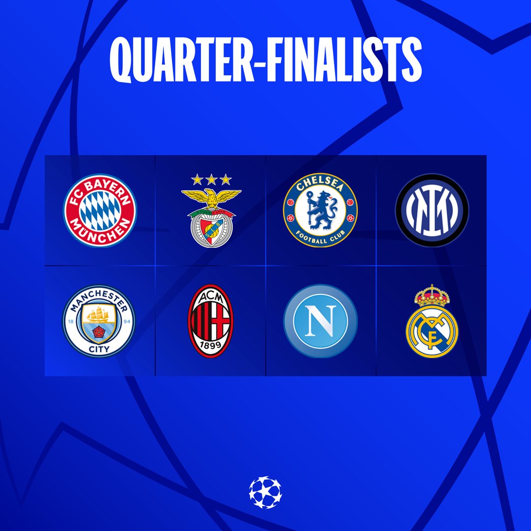 Equipos clasificados a cuartos de final de la Champions League. (Foto Prensa Libre: @ChampionsLeague)