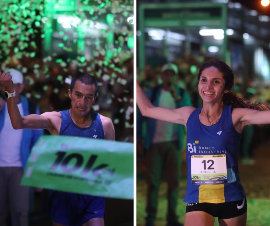 Los corredores nacionales Alberto González y Viviana Aroche fueron los primeros en llegar a la meta. Foto Prensa Libre (Érick Ávila)