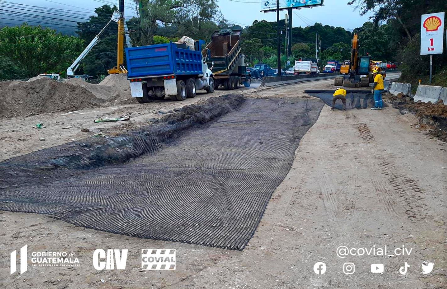 Foto de trabajos de Covial en km 11.5 ruta a El Salvador durante 2022. (Foto Prensa Libre: Covial)
