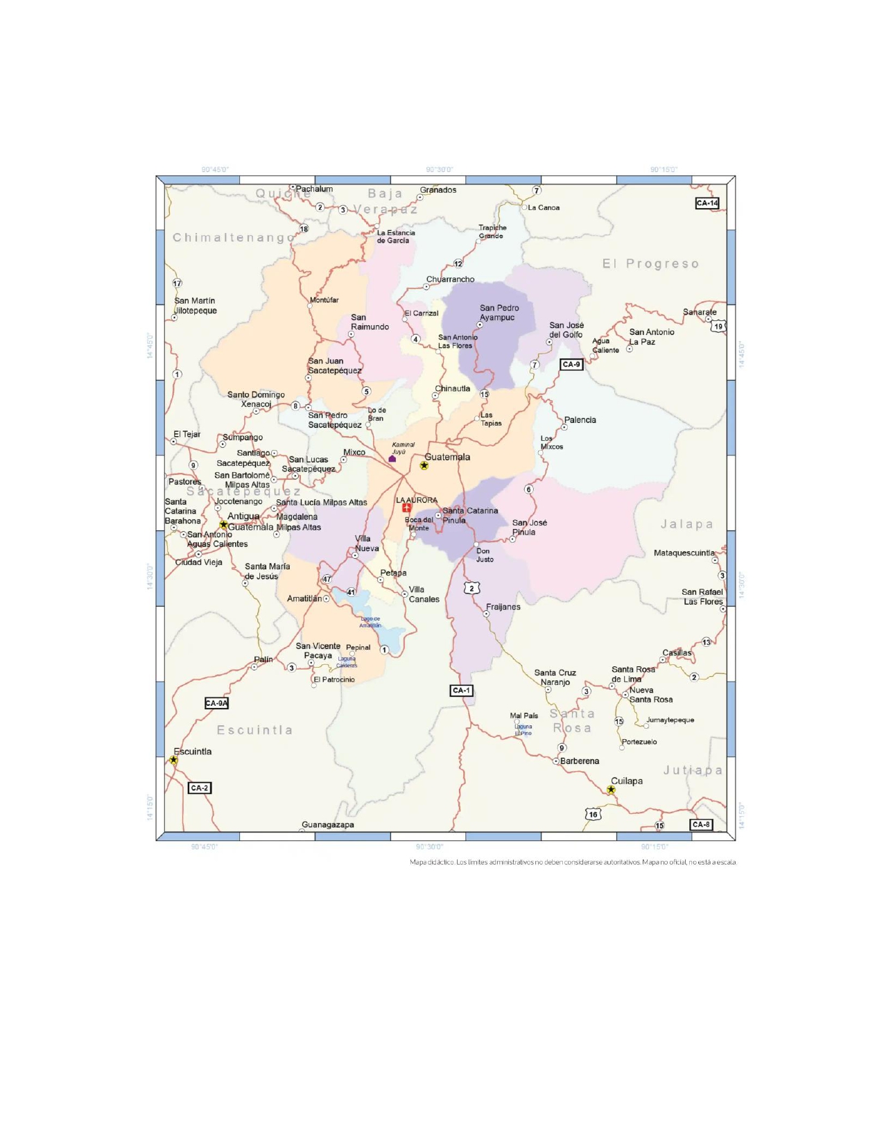 mapa del departamento de Guatemala