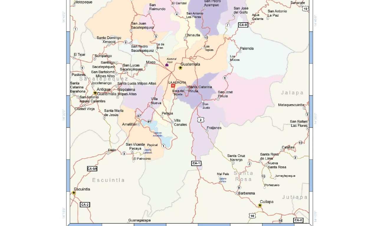 mapa del departamento de Guatemala