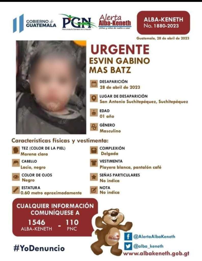 Bajo un puente en Suchitepéquez: Menor de un año y 10 meses con Alerta Alba Kenneth fue encontrado por agentes de PNC
