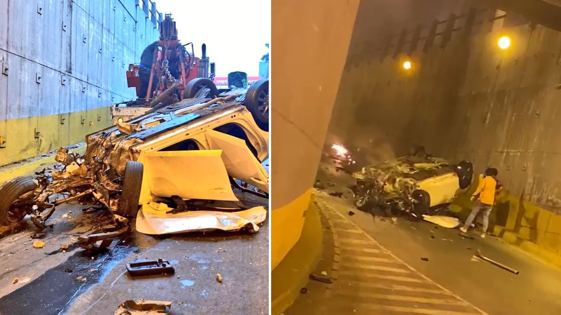 Video: Dos jóvenes abandonan vehículo tras caer al fondo de un viaducto en la zona 10 y esto dicen las autoridades