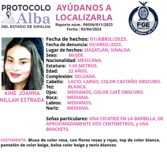 El afiche de desaparición fue publicado el pasado 3 de abril. Fotografía: Fiscalía de Sinaloa. 