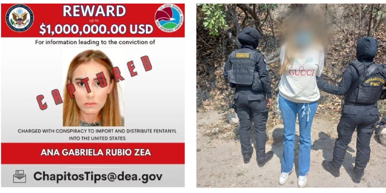 La guatemalteca Ana Gabriela Rubio Zea, Gaby, a quien Estados Unidos vincula con los Chapitos y la venta de fentanilo y está a la espera de su extradición a ese país. (Foto Prensa Libre: MP y Departamento de Justicia) 