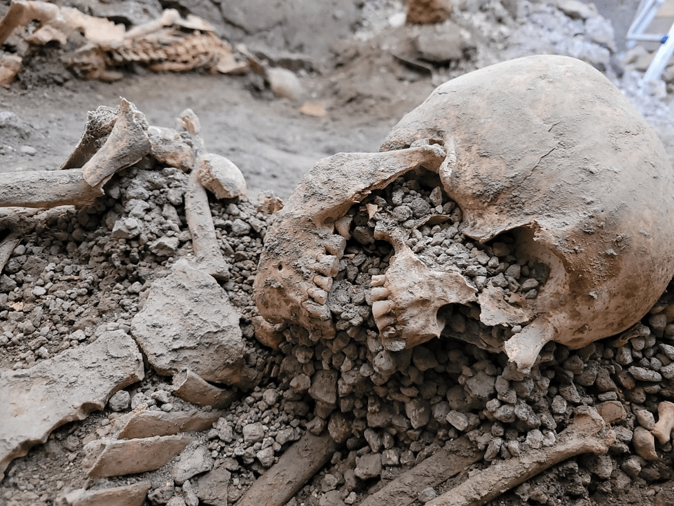Se cree que los esqueletos pertenecieron a dos hombres de al menos 55 años al momento de su muerte.
MINISTERIO DE CULTURA DE ITALIA
