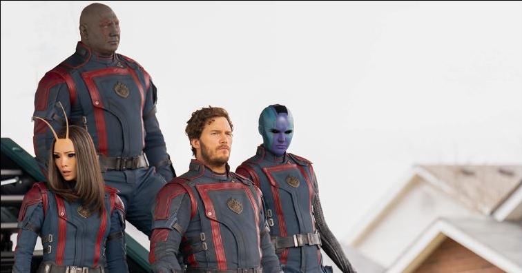 Chris Pratt, Dave Bautista, Karen Gillan, y Pom Klementieff en Guardianes de la Galaxia Vol. 3 (2023)(Foto Prensa Libre: cortesía Disney)