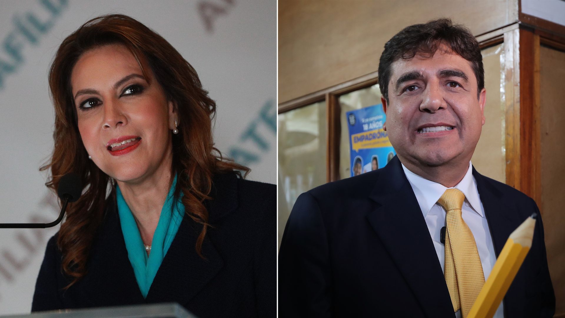 Los candidatos presidenciables Carlos Pineda y Zury Ríos protagonizan un nuevo cruce de señalamientos en las redes sociales. (Foto Prensa Libre: María José Bonilla/Elmer Vargas)