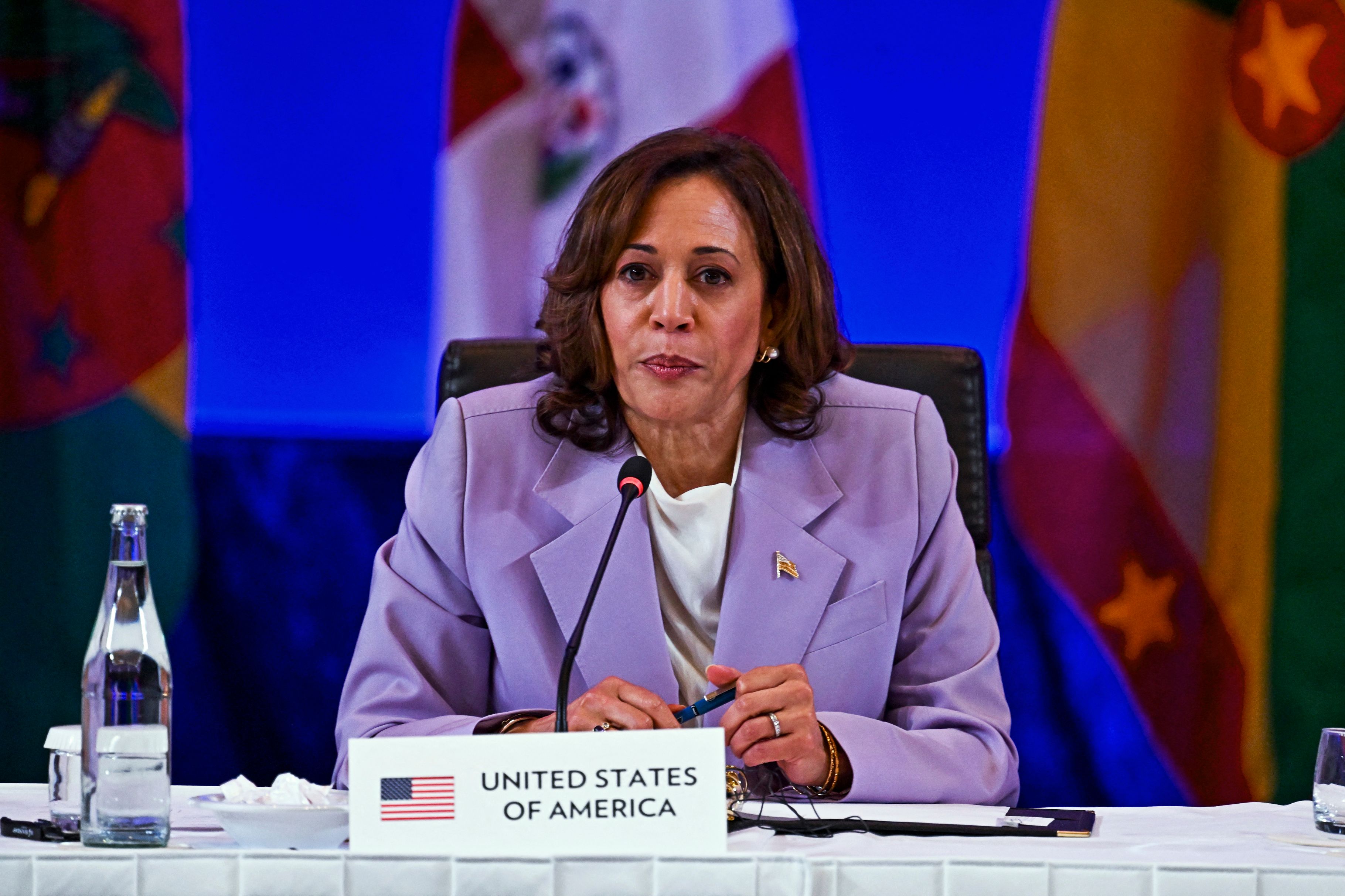 El "Llamado a la Acción" es una iniciativa de la vicepresidenta de EE. UU., Kamala Harris, cuya idea principal es que empresas privadas inviertan en Guatemala, El Salvador y Honduras para disminuir la migración irregular. (Foto Prensa Libre: AFP)