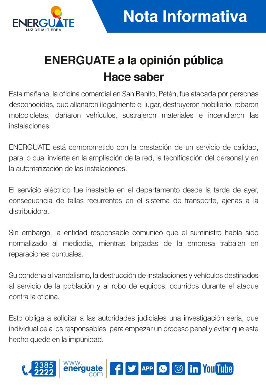 Comunicado Energuate