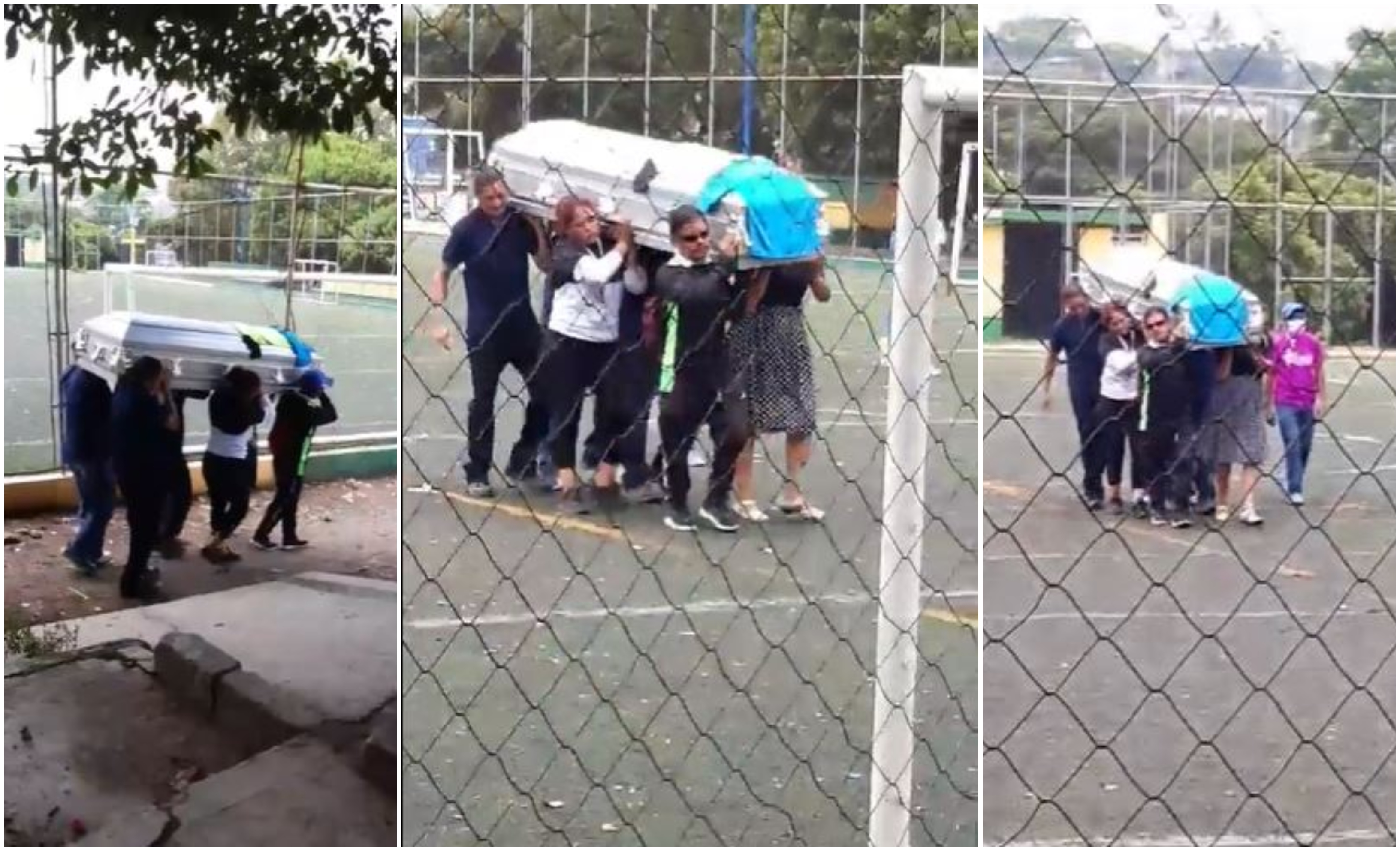 Familiares, amigos y colegas de Carlos Enrique Villalta le dieron el último adiós en medio de homenajes en Amatitlán. Fue agredido brutalmente durante un partido que arbitraba y murió el 13 de junio. (Foto Prensa Libre: captura de pantalla).