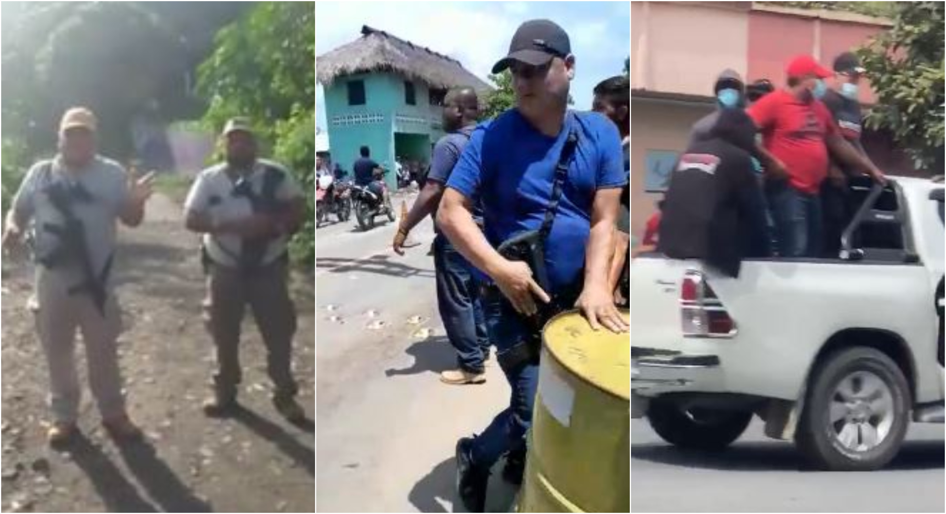 Hombres armados con fusiles y en vehículos agrícolas fueron evidenciados en localidades de Jutiapa, El Progreso y San Marcos. Los acusaron de amenazar a electores durante la jornada de votaciones. (Foto Prensa Libre: captura de pantalla).