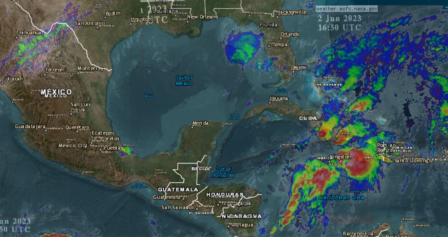 La tormenta tropical Arlene se moverá lejos de Florida hacia el Golfo de México para las próximas horas. (Foto Prensa Libre: Insivumeh)