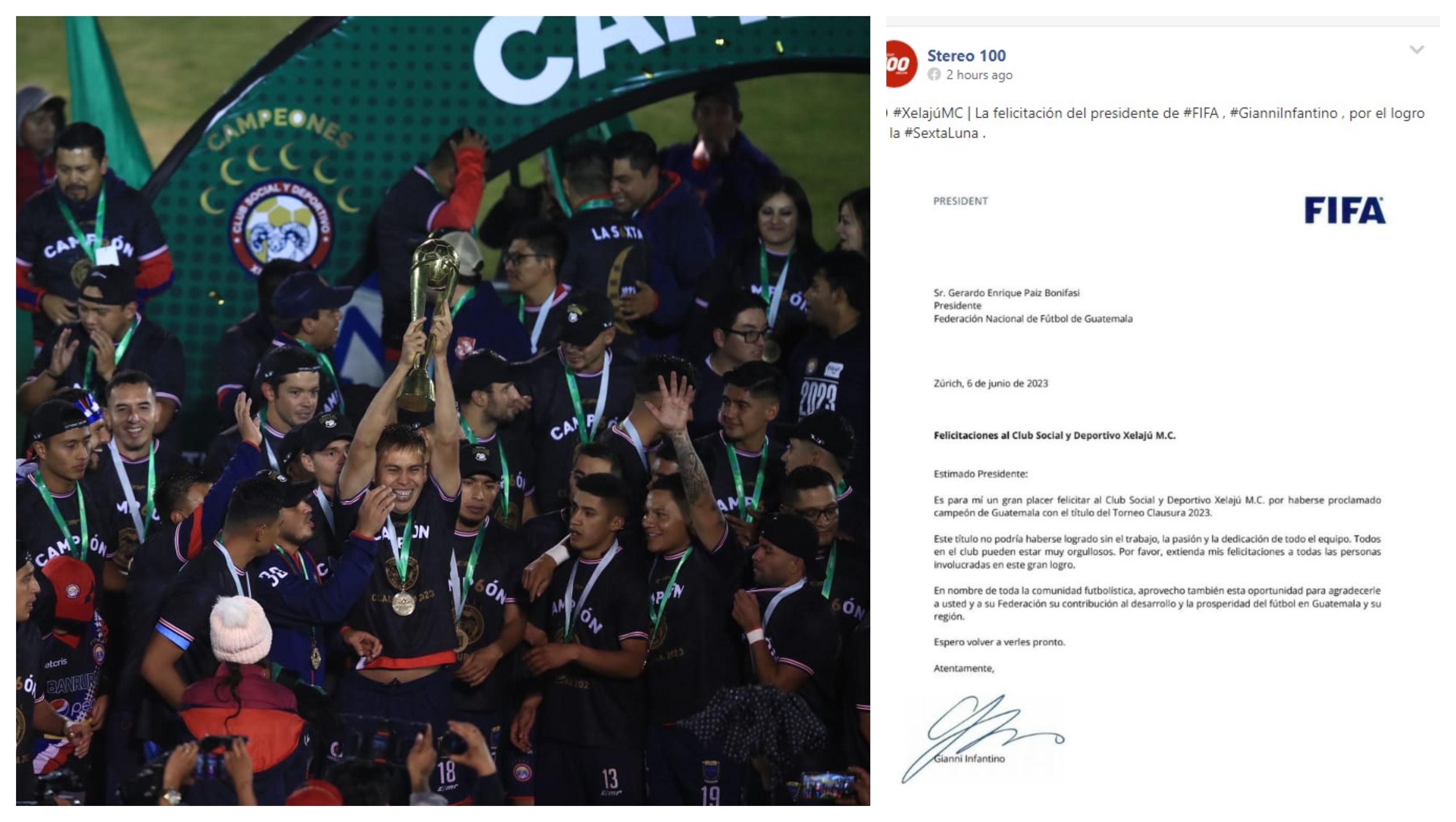 La Fifa felicitó a Xelajú MC por proclamarse campeón del Clausura 23023. (Foto Hemeroteca PL).