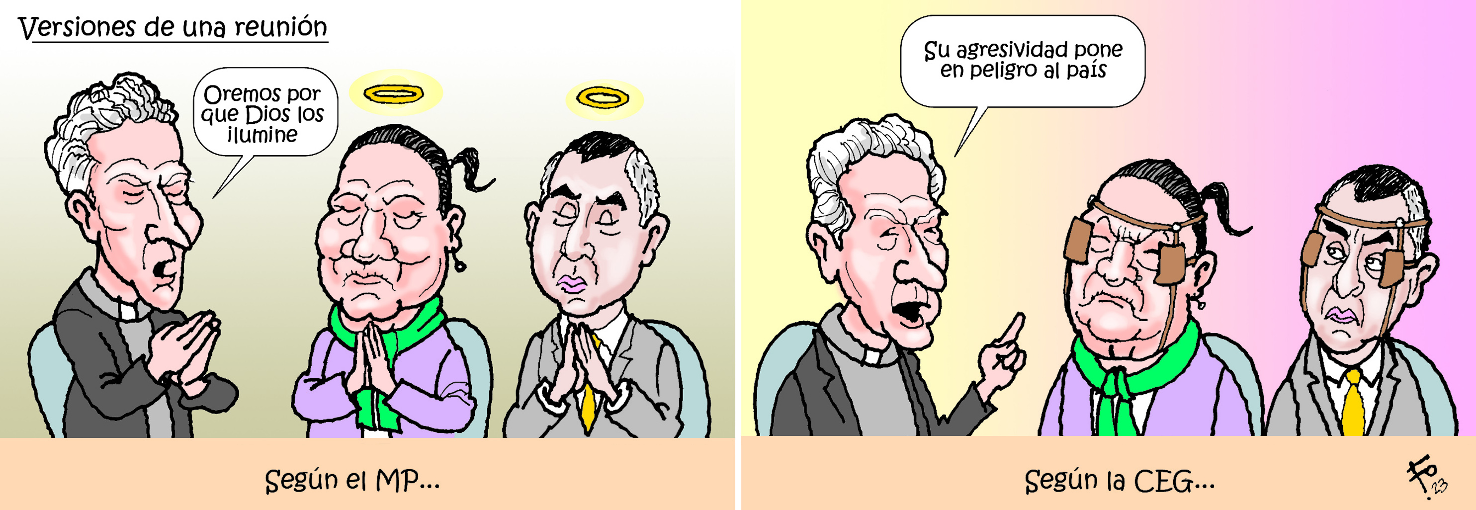 Personajes: Gonzalo de Villa, Consuelo Porras y Rafael Curruchiche.