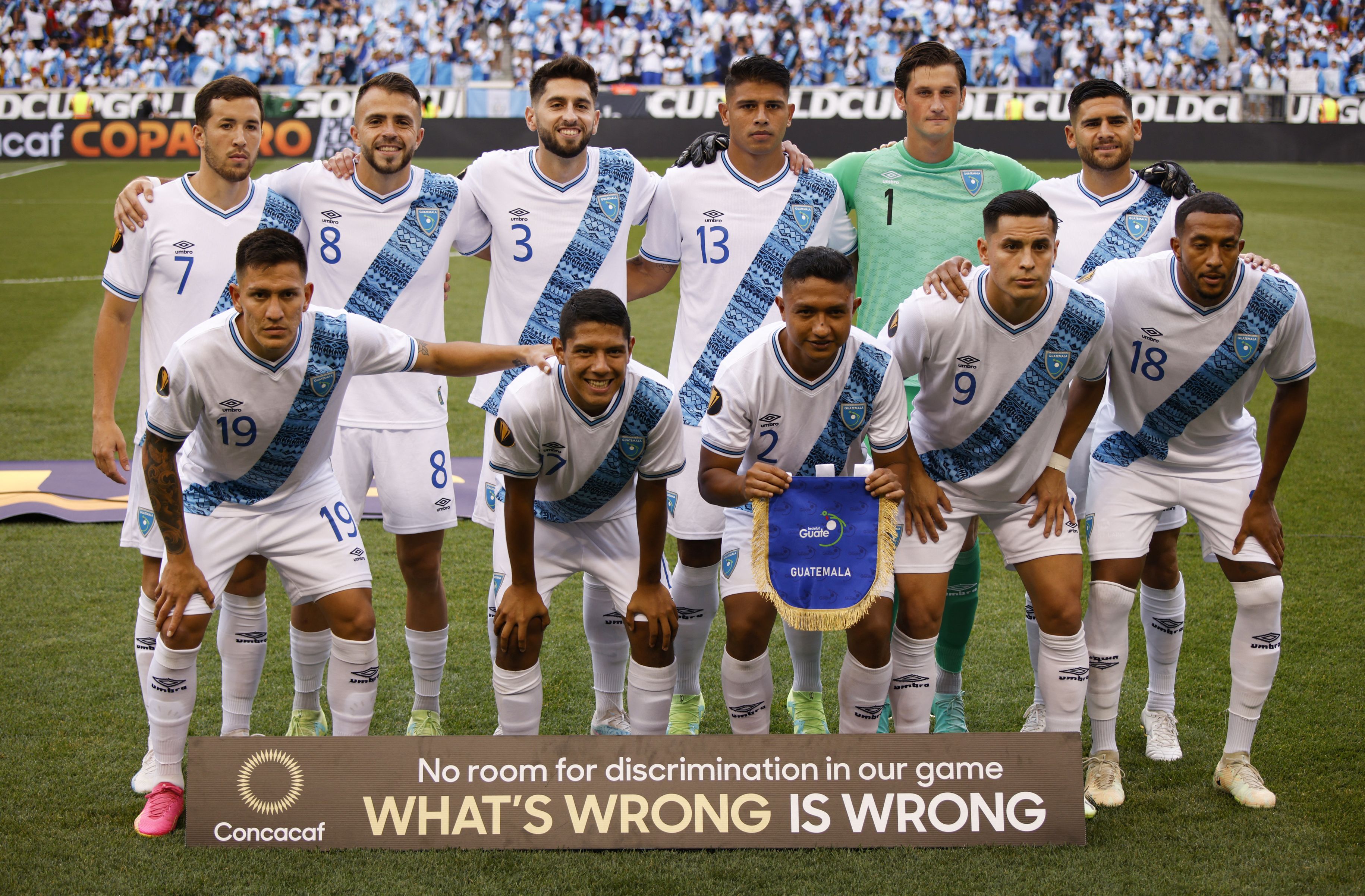 Guatemala team players are ready for a game in the Concacaf Gold Cup in 2023.