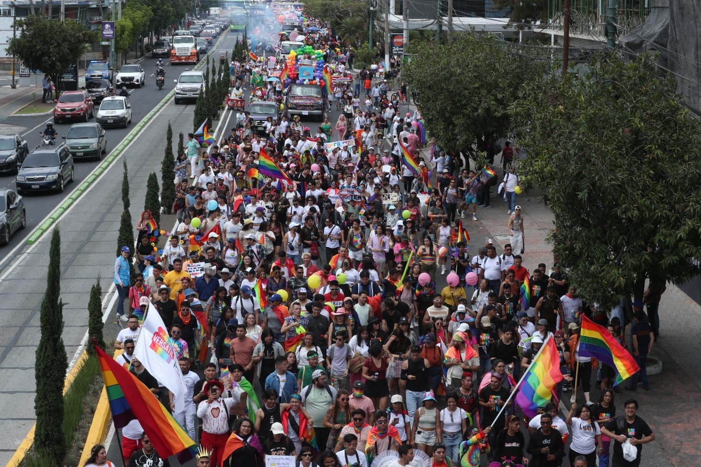 En la imagen se muestra la marcha durante su paso por el Centro Cívico, en la zona 4.   (Foto Prensa Libre: Esbin García)