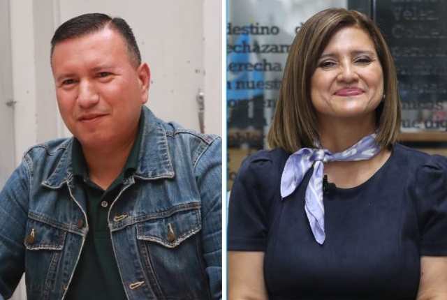 Romeo Guerra y Karin Herrera son los candidatos vicepresidenciales de los binomios de la UNE y Movimiento Semilla, que fueron los más votados en la primera vuelta electoral del 25 de junio. (Foto Prensa Libre: María José Bonilla/Roberto López)